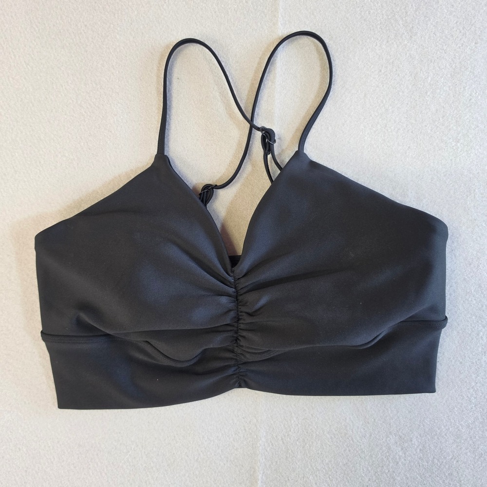 Alo Yoga Wild Thing Sports Bra Large Black Ruched Athleisure Gym Activewear